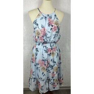 Stacatto Riley Grace Giving Me Butterflies Halter Dress Blue Floral Size M NWT